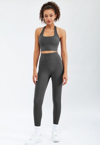 Femmes Summer Grey Workout Slim Fit Running Fitness ExerciseYoga Bra and Pants Set