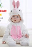 Winter Baby Boy Animal Costume White Rabbit Zipper Fleece Hoody Long Sleeve Romper
