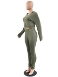 Spring Casual Green Long Sleeve Hoodies and Sweatpants 2 Piece Sets Wholesale Sportswear Usa