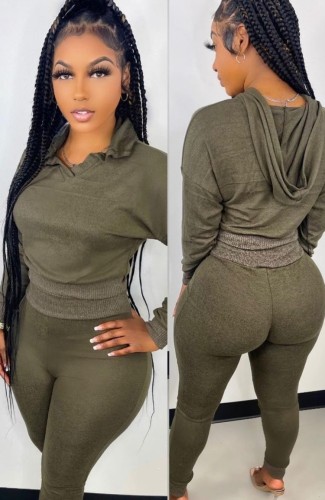 Spring Casual Green Long Sleeve Hoodies and Sweatpants 2 Piece Sets Wholesale Sportswear Usa
