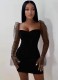 Spring Sexy Black Sweetheart Ruched Mesh Flare Long Sleeve Bodycon Dress