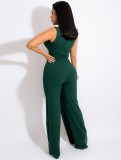 Spring Elegant Green Plunge V Neck Sleeveless Formal Jumpsuit with Belt