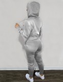Winter Gray Velvet Long Sleeve Pocket Hoodies and Sweatpants Wholesale Two Piece Sets
