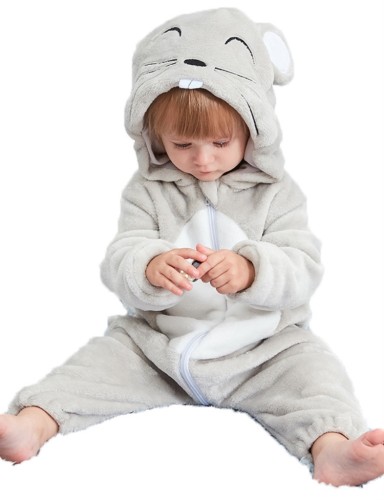 Macacão de inverno bebê menino animal fantasia mouse com zíper de lã com capuz e manga comprida macacão