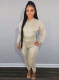 Spring Casual Gray Long Sleeve Hoodies and Sweatpants 2 Piece Sets Wholesale Sportswear Usa