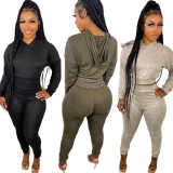 Spring Casual Black Long Sleeve Hoodies and Sweatpants 2 Piece Sets Wholesale Sportswear Usa