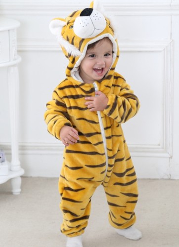 Winter Baby Boy Animal Costume Tiger Zipper Fleece Hoody Long Sleeve Romper