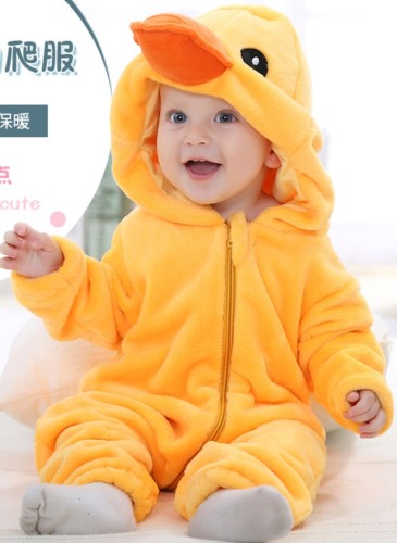 Winter Baby Boy Animal Kostuum Eend Rits Fleece Hoody Romper met Lange Mouwen