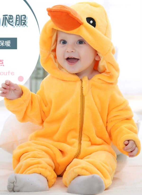 Winter Baby Boy Animal Costume Duck Zipper Fleece Hoody Long Sleeve Romper