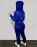 Winter Blue Velvet Long Sleeve Pocket Hoodies and Sweatpants Wholesale Two Piece Sets