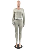 Spring Casual Gray Long Sleeve Hoodies and Sweatpants 2 Piece Sets Wholesale Sportswear Usa