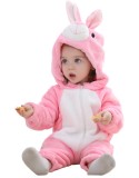 Winter Baby Girl Animal Costume Pink Rabbit Zipper Fleece Hoody Long Sleeve Romper