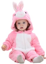 Winter Baby Girl Animal Kostuum Roze Konijn Rits Fleece Hoody Lange Mouw Romper