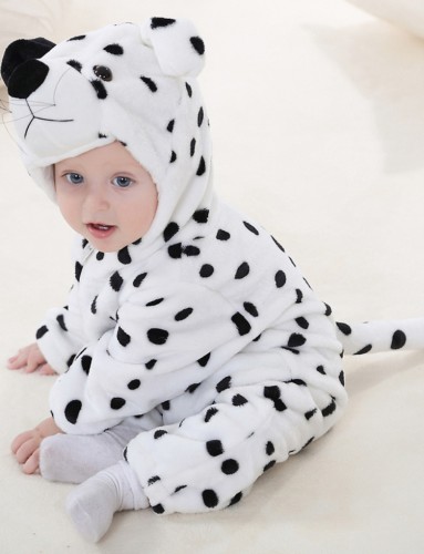 Winter Baby Boy Animal Costume Snow Leopard Rabbit Zipper Fleece Hoody Long Sleeve Romper