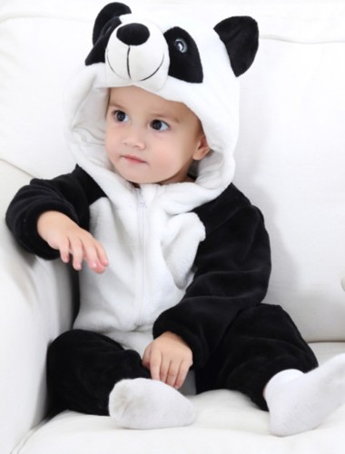 Winter Baby Boy Animal Kostuum Panda Rits Fleece Hoody Romper met Lange Mouwen