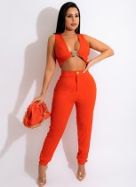 Conjuntos de cuecas e blusa sem mangas laranja sexy de verão por atacado