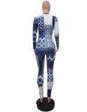 Spring Fashion Print Round Collar Long Sleeve Crop Top And Pant Wholesale 2 Piece Sets