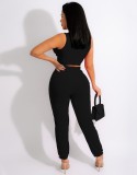 Summer Sexy Black Sleeveless Crop Top And Pant Wholesale Two Piece Sets