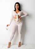 Spring Sexy White Lace Up Long Sleeve Crop Top And Pant Wholesale Womens 2 Piece Sets