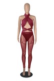 Summer Sexy Red Bandage Crop Top And Pant Cheap Wholesale Two Piece Sets