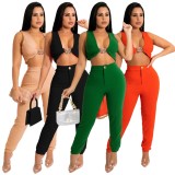 Summer Sexy Kahaki Sleeveless Crop Top And Pant Wholesale Two Piece Sets