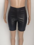 Winter Black Pu Leather Shorts