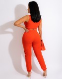 Summer Sexy Orange Sleeveless Crop Top And Pant Wholesale Two Piece Sets
