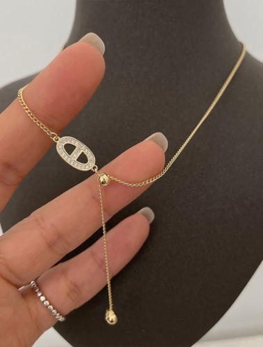 Women Interlocking Beads Glittering Diamond Clavicle Necklace