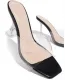 Summer Women Black Stiletto High-Heeled See Through Fish Mouth Sandals
