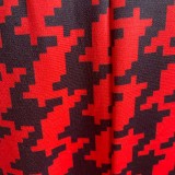 Spring Elegant Plus Size Red Plaid V-neck Puff Sleeve Loose Jumpsuit