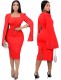 Spring Women Red Beaded Formal Midi Party Dress