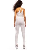 Summer Women White One Shoulder Irregular Top and Pants Two Piece Set