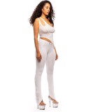 Summer Women White One Shoulder Irregular Top and Pants Two Piece Set