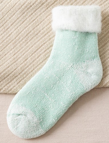Inverno quente feminino lã com bainha verde meias