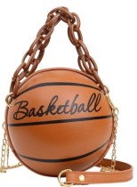 Borsa da basket in pelle PU con design a sfera rotonda marrone da donna con catena