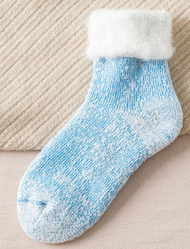 Calças de inverno quentes femininas de lã com bainha azul