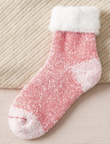 Medias rosadas con dobladillo de lana para mujer cálidas de invierno