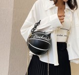 Women Black Round Ball Designer PU Leather Basketball Handbag with Chain