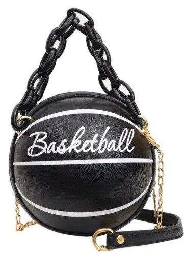 Damen Schwarz Round Ball Designer PU Leder Basketball Handtasche mit Kette
