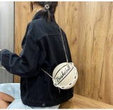 Women Beige Round Ball Designer PU Leather Basketball Handbag with Chain
