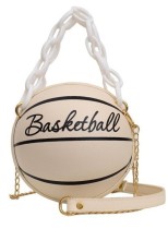 Bolso de baloncesto de cuero PU de diseñador de bola redonda beige para mujer con cadena