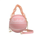 Women Pink Round Ball Designer PU Leather Basketball Handbag with Chain