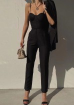 Lente sexy zwarte bandjes vest en broek tweedelige set
