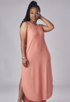Vestido largo sin mangas con abertura lateral rosa de verano para mujer