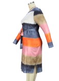 Women Spring Multi-color Side Slit Long Sleeve Knit Plus Size Midi Dress