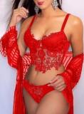 Women Red Lace Two Piece Sexy Lingerie Set