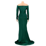Green Sexy Sweetheart Long Sleeve Slit Mermaid Evening Dress