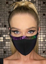 Máscara de fiesta de cara negra con cuentas multicolor Bling Bling de moda para mujer