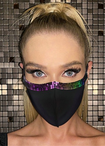 Women Fashion Bling Bling Multicolor Beaded Black Face Party Mask