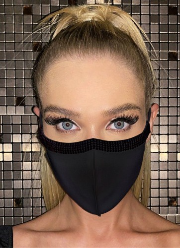 Women Fashion Bling Bling Black Beaded Face Party Mask
